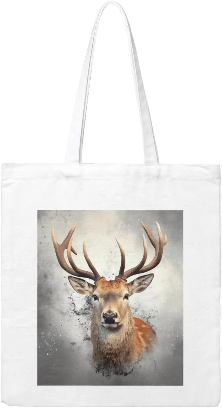 Animal Deer Large Canvas Tote Bag Cute Travel Shoulder Bag Reusable Washable Shopping Grocery Bags For Women Men