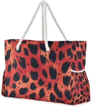 Animal Skin Leopard Red Black Weekender Bag Waterproof Sandproof with side pockets Large Travel Duffel Bag Tote for Travel Gym Vacation