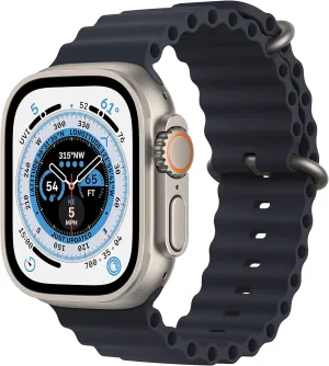 Apple Watch Ultra [GPS   Cellular 49mm] Titanium Case with Midnight Ocean Band, One Size (Renewed Premium)