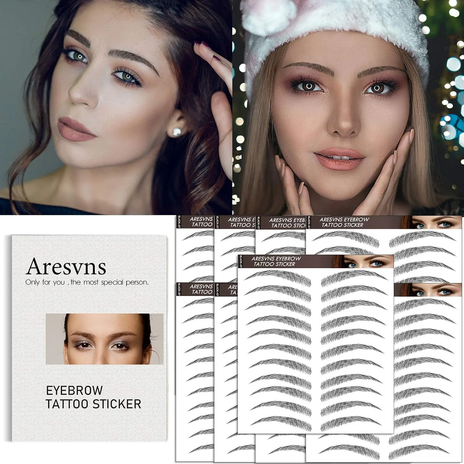 Aresvns 4D Tattoo Eyebrows 99 Pairs! Newly Improved Good Looking Black Eyebrows Tattoo Waterproof and Long-Lasting,Popular Eyebrow Shapes,Suitable Sizes.Brow Transfer Sticker for Women Christmas Gift