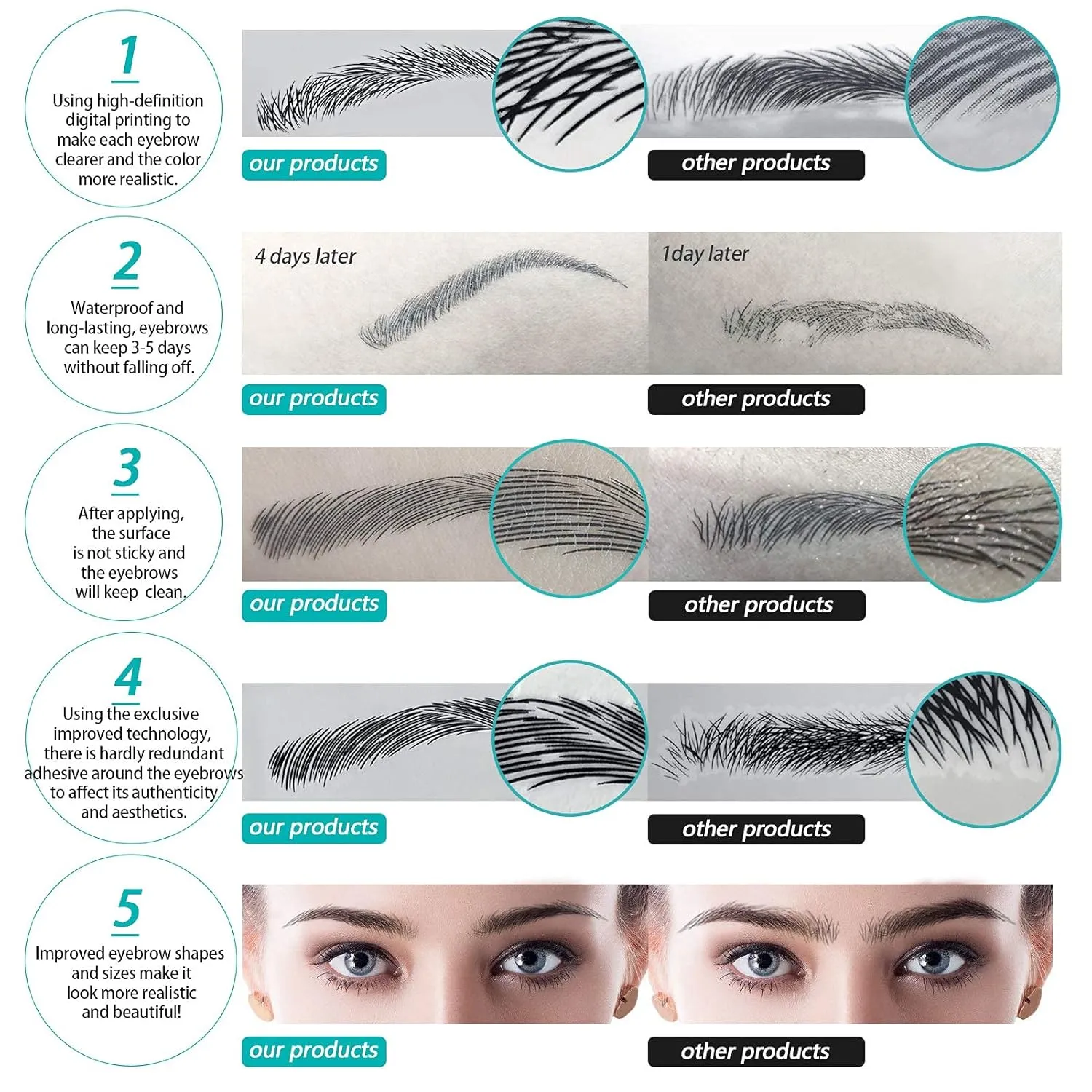Aresvns 4D Tattoo Eyebrows 99 Pairs! Newly Improved Good Looking Black Eyebrows Tattoo Waterproof and Long-Lasting,Popular Eyebrow Shapes,Suitable Sizes.Brow Transfer Sticker for Women Christmas Gift