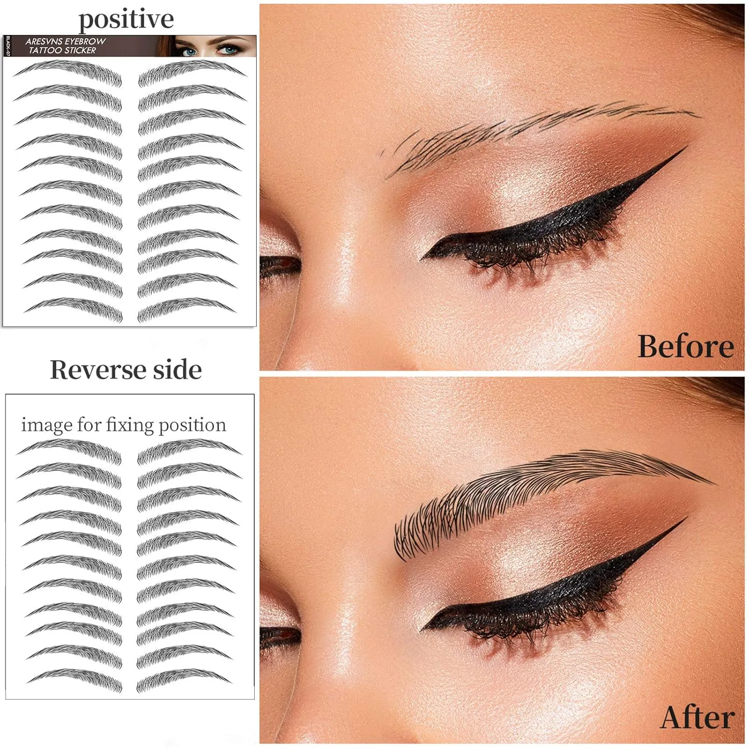 Aresvns 4D Tattoo Eyebrows 99 Pairs! Newly Improved Good Looking Black Eyebrows Tattoo Waterproof and Long-Lasting,Popular Eyebrow Shapes,Suitable Sizes.Brow Transfer Sticker for Women Christmas Gift