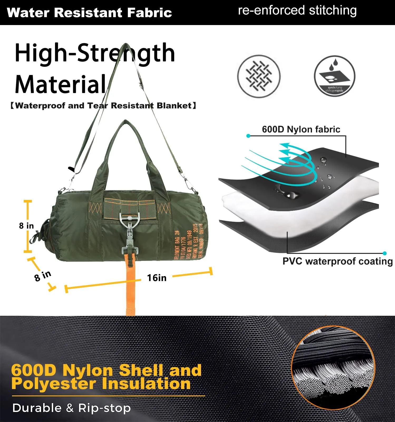 ARMYCAMO | Wolfwarriorx | L&Q army  Small Duffle Bag Military Gym Bags 16 Inchs Equipment Bag