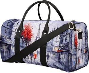 Art Painting France Paris Eiffel Tower Tree Travel Duffel Bag, Foldable Sport Gym Tote Bag, Waterproof Weekender Overnight Bag with Shoulder Strap, Carry On Luggage Handbag for Men and Women