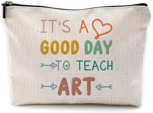 Art Teacher Gifts Makeup Bag for Women, Small Cosmetic Bag for Purse, It's a Good Day to Teach Art