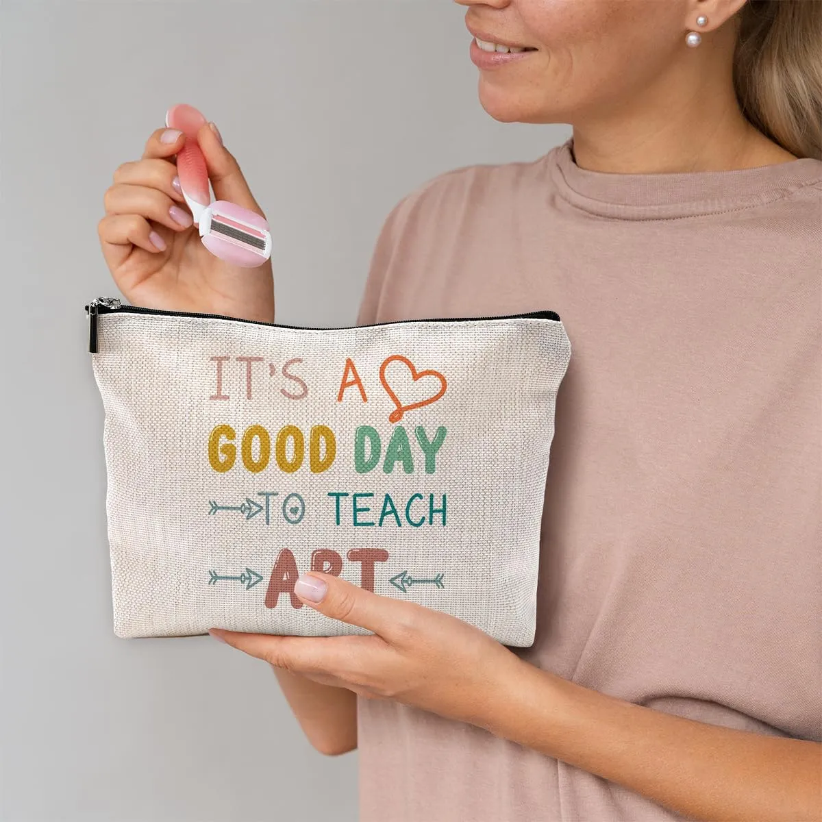 Art Teacher Gifts Makeup Bag for Women, Small Cosmetic Bag for Purse, It's a Good Day to Teach Art
