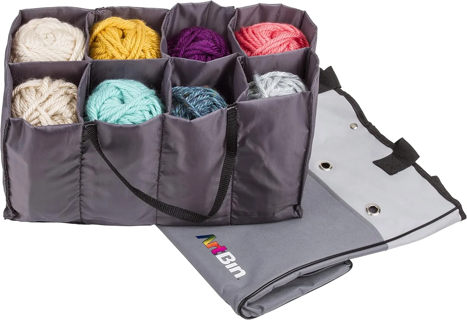 ArtBin 6821AG Yarn Tote, Portable Knitting & Crochet Storage Bag with Lift-Out Yarn Organizer, [1] Poly Canvas Tote Bag, Gray & Black