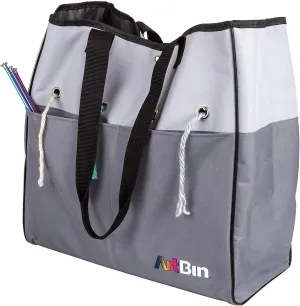 ArtBin 6821AG Yarn Tote, Portable Knitting & Crochet Storage Bag with Lift-Out Yarn Organizer, [1] Poly Canvas Tote Bag, Gray & Black