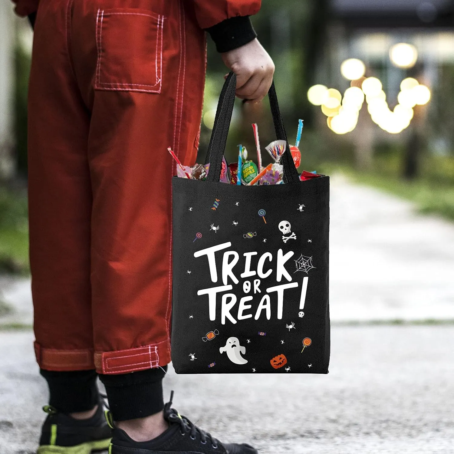 ATFUNSHOP Trick or Treat Bag - Reusable 15.7'' Large Canvas Tote & Grocery Bag for Kids