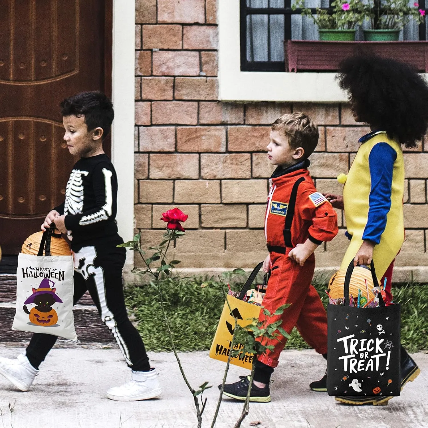 ATFUNSHOP Trick or Treat Bag - Reusable 15.7'' Large Canvas Tote & Grocery Bag for Kids