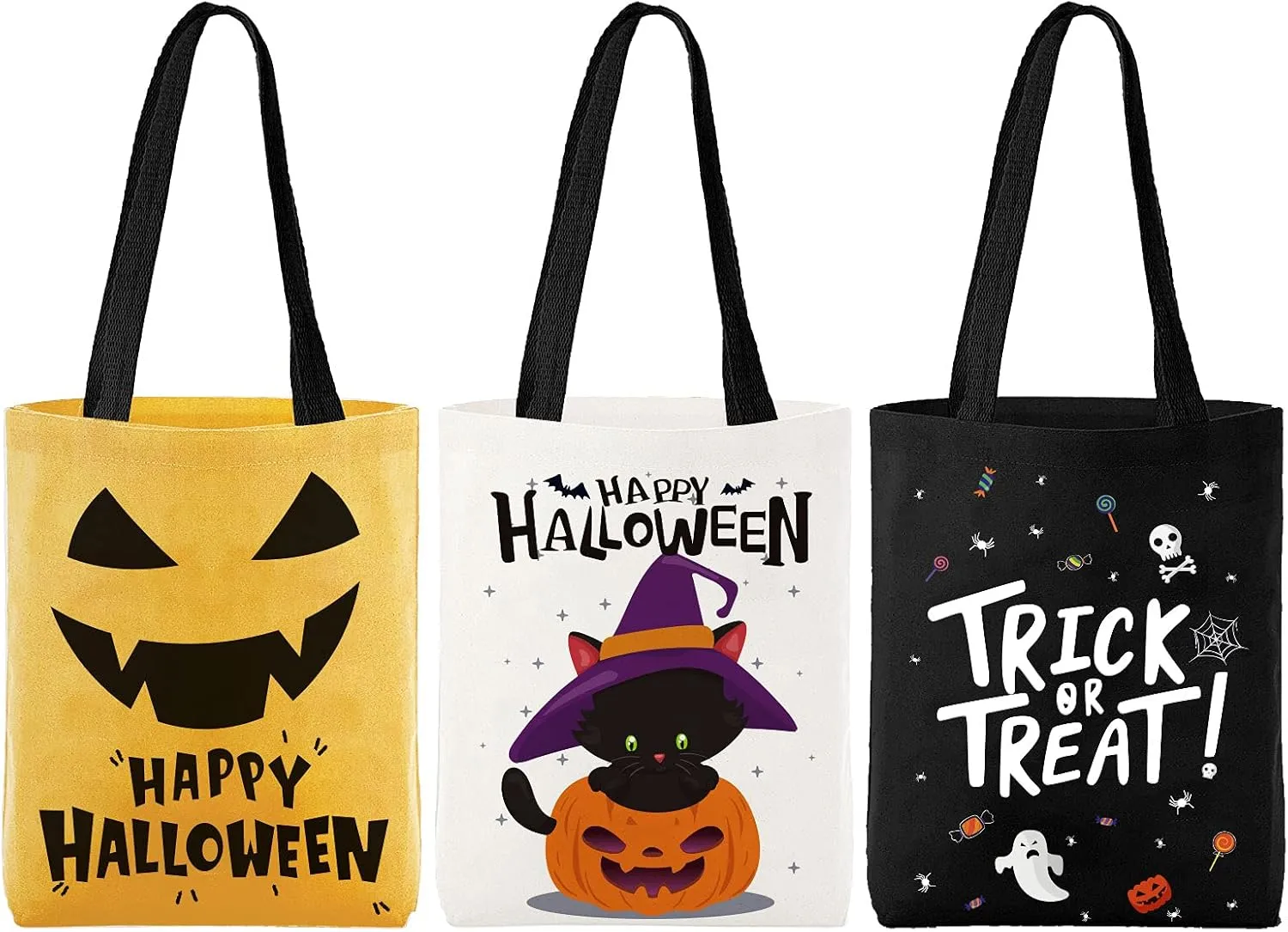 ATFUNSHOP Trick or Treat Bag - Reusable 15.7'' Large Canvas Tote & Grocery Bag for Kids