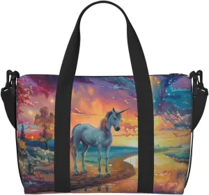 Aurora and Unicorn art print Travel Duffel Bag, Sports Tote Gym Bag, Swim Pool Bag Large Shoulder Tote Bag for Beach Weekender