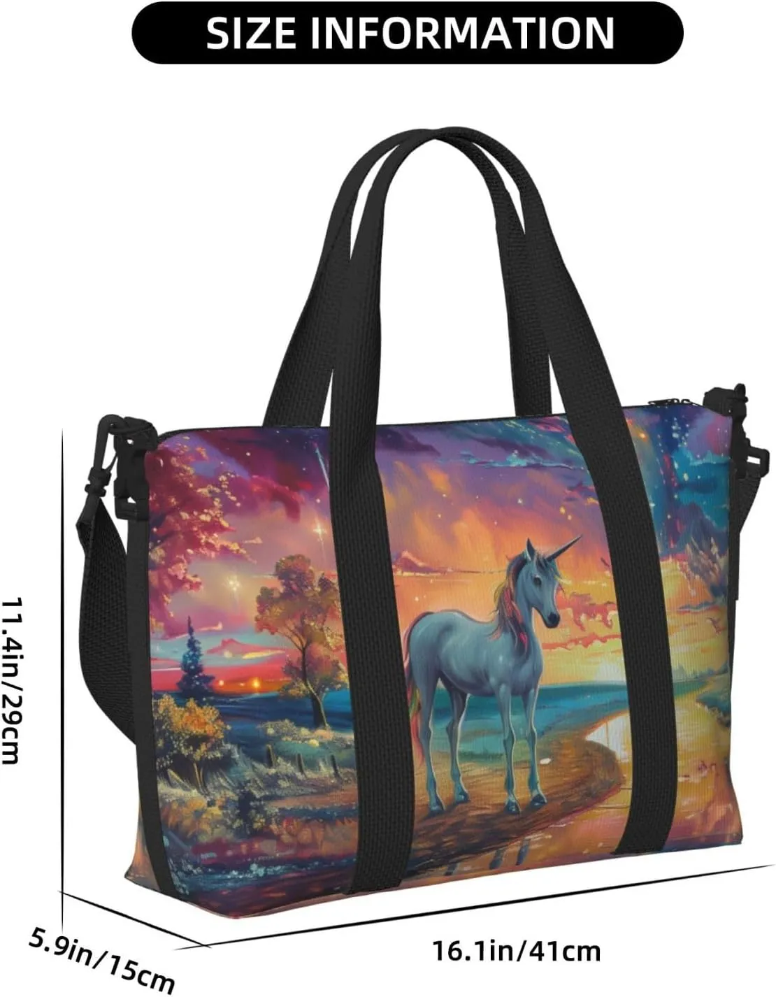 Aurora and Unicorn art print Travel Duffel Bag, Sports Tote Gym Bag, Swim Pool Bag Large Shoulder Tote Bag for Beach Weekender