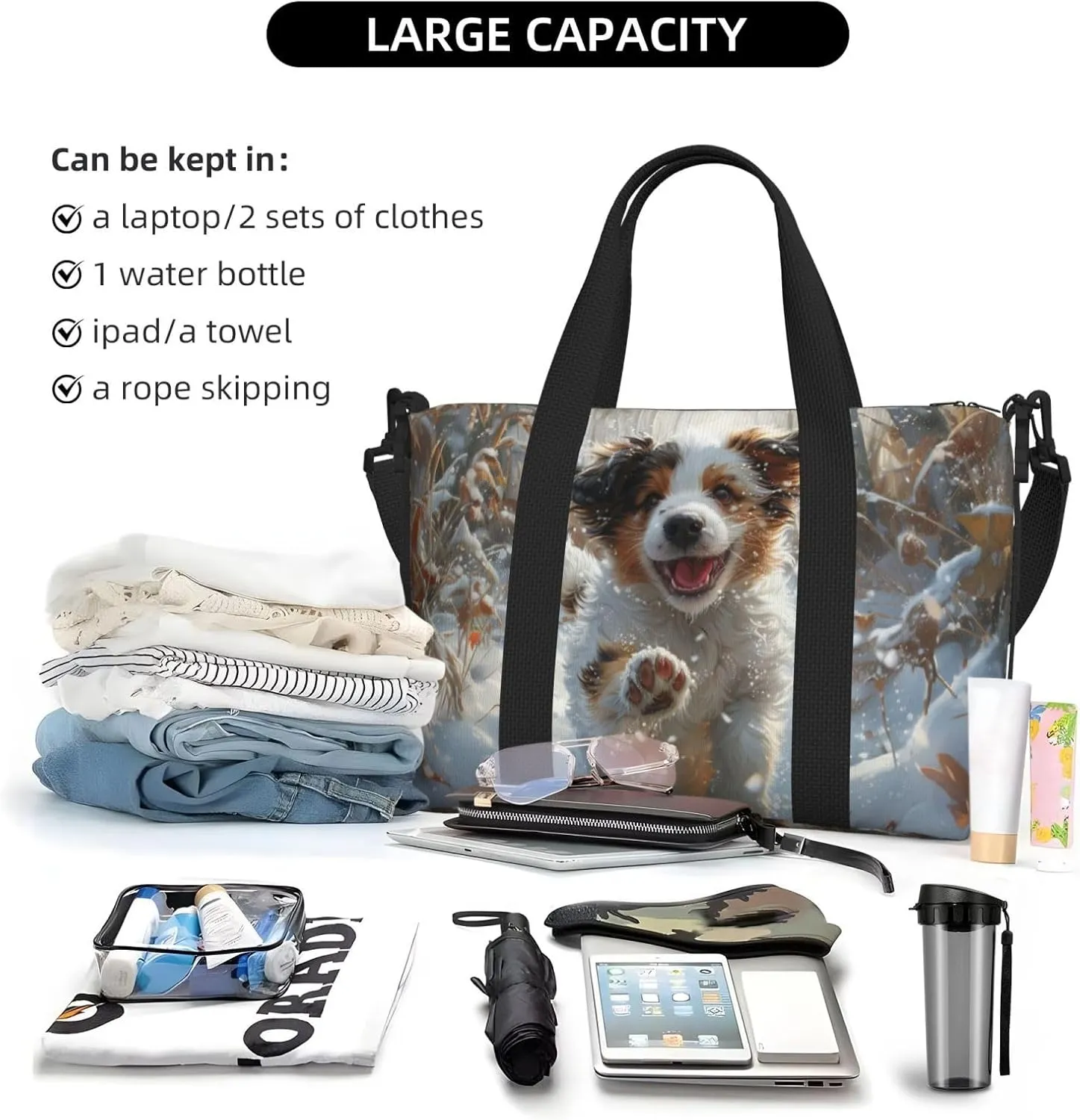 Australian Shepherd art print Travel Duffel Bag, Sports Tote Gym Bag, Swim Pool Bag Large Shoulder Tote Bag for Beach Weekender, 202-406-121