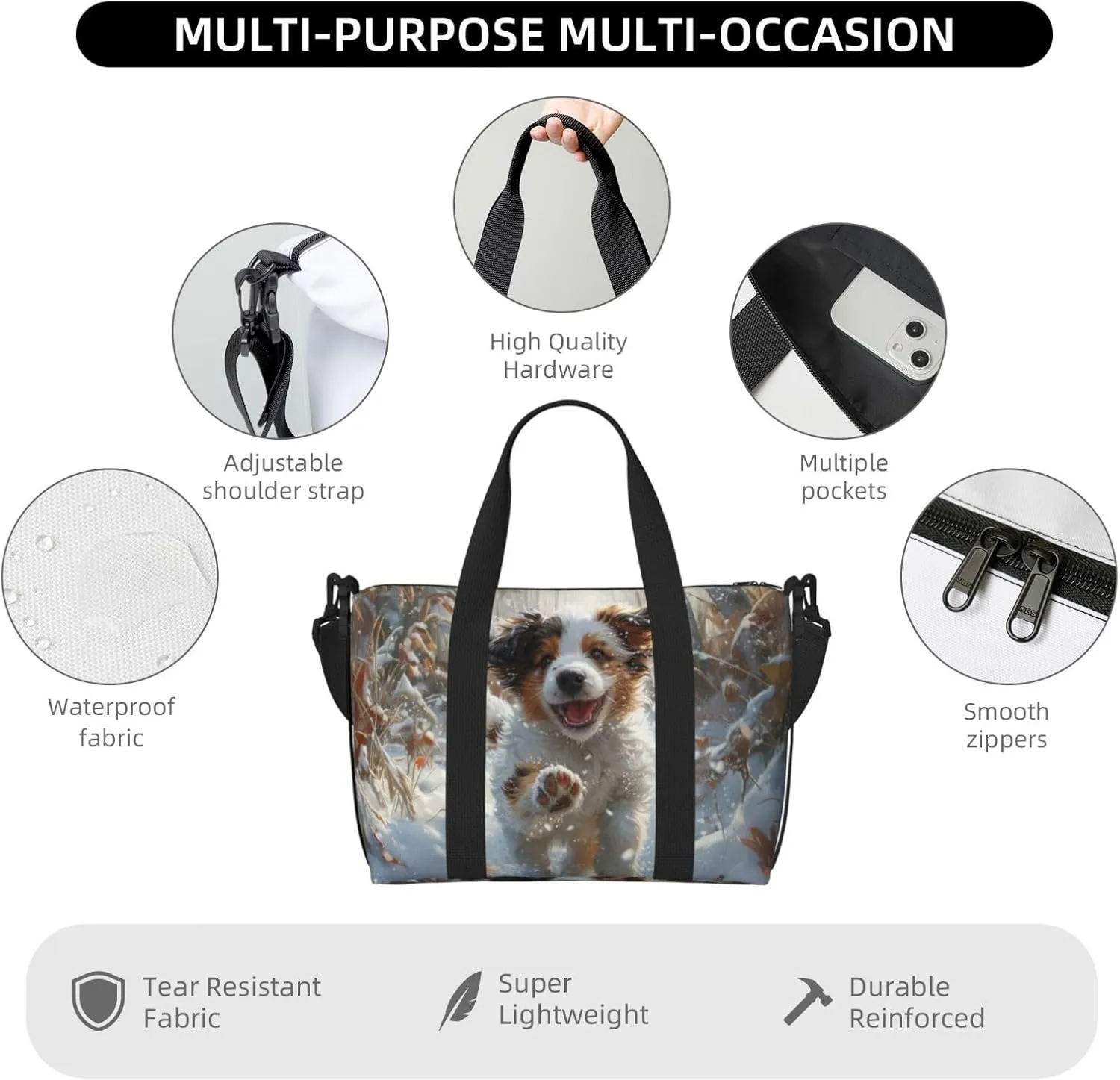 Australian Shepherd art print Travel Duffel Bag, Sports Tote Gym Bag, Swim Pool Bag Large Shoulder Tote Bag for Beach Weekender, 202-406-121