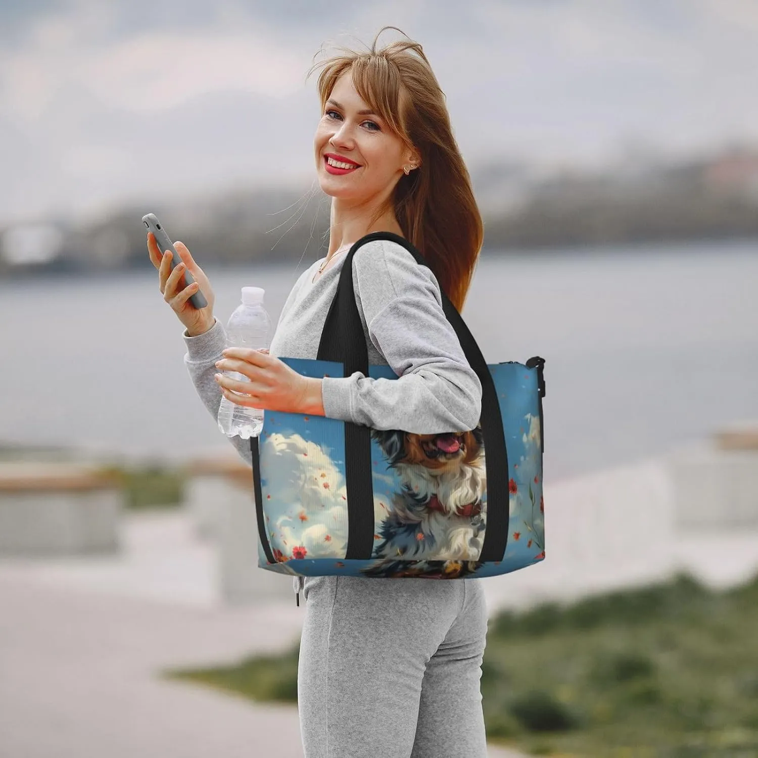 Australian Shepherd dancing print Travel Duffel Bag, Sports Tote Gym Bag, Swim Pool Bag Large Shoulder Tote Bag for Beach Weekender