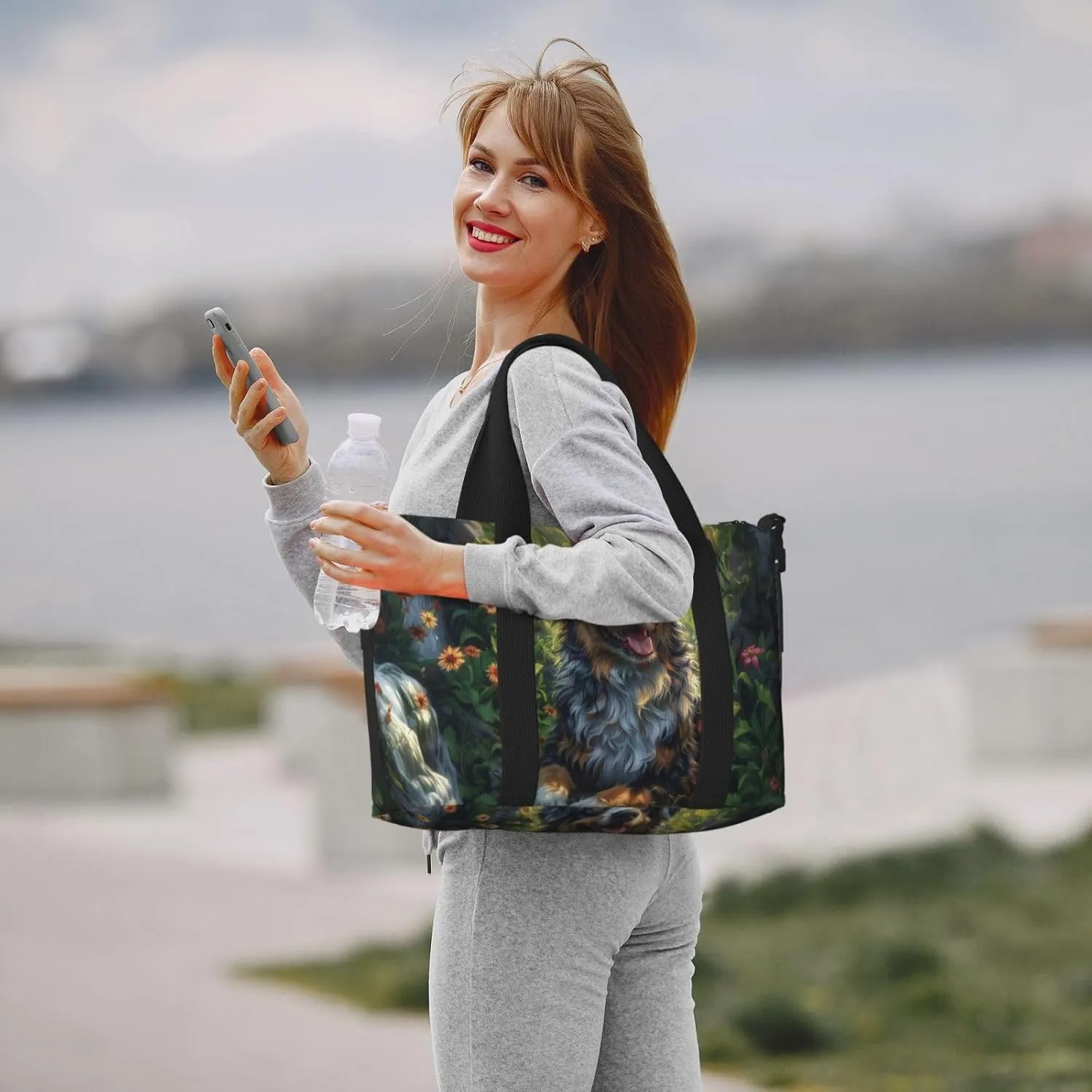 Australian Shepherd flower print Travel Duffel Bag, Sports Tote Gym Bag, Swim Pool Bag Large Shoulder Tote Bag for Beach Weekender