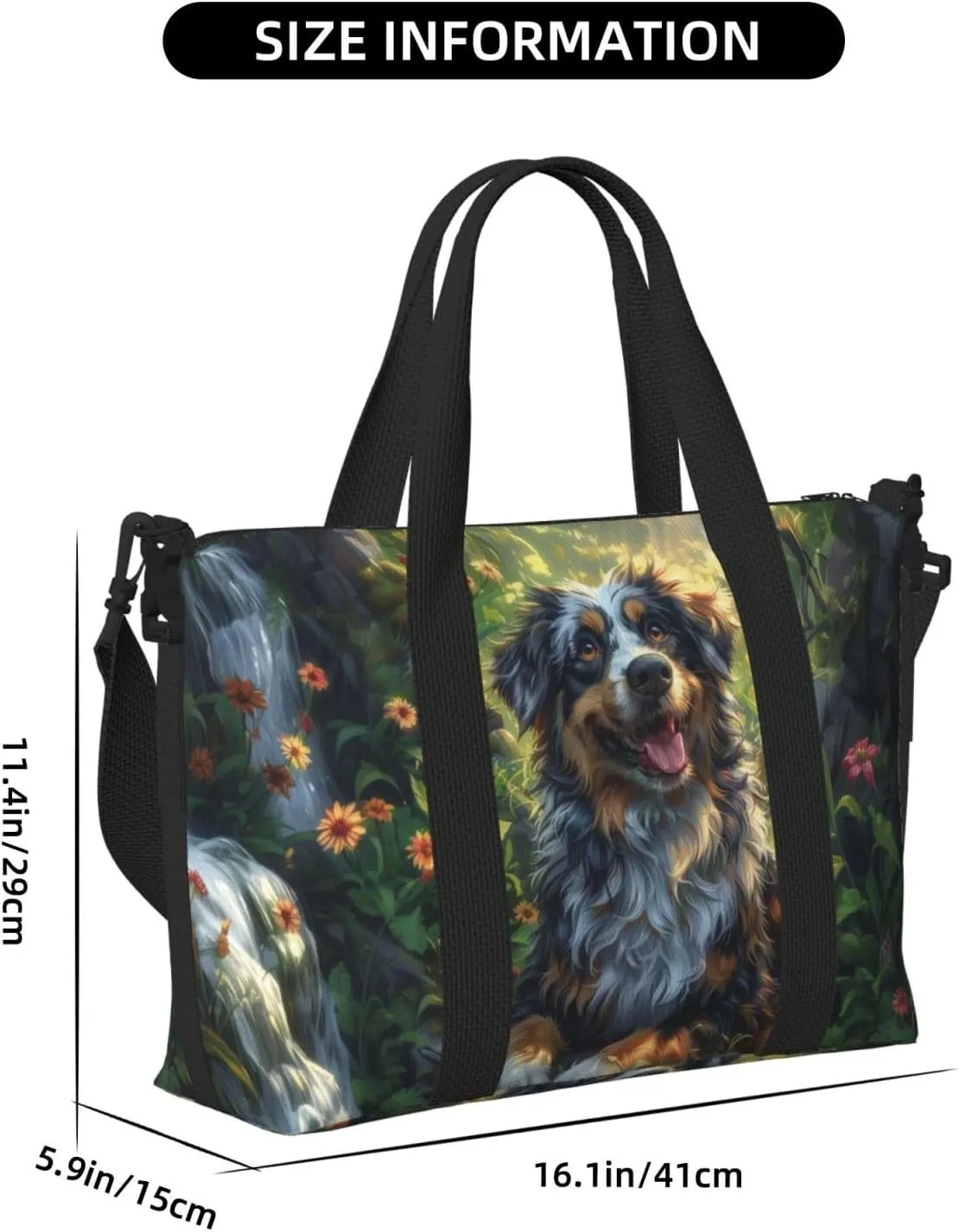 Australian Shepherd flower print Travel Duffel Bag, Sports Tote Gym Bag, Swim Pool Bag Large Shoulder Tote Bag for Beach Weekender