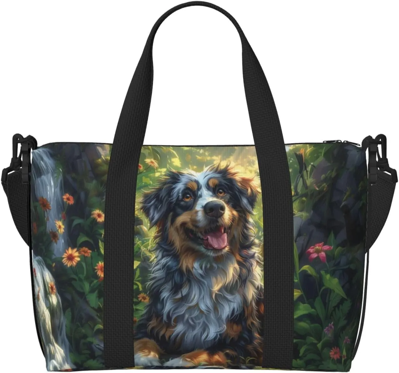 Australian Shepherd flower print Travel Duffel Bag, Sports Tote Gym Bag, Swim Pool Bag Large Shoulder Tote Bag for Beach Weekender