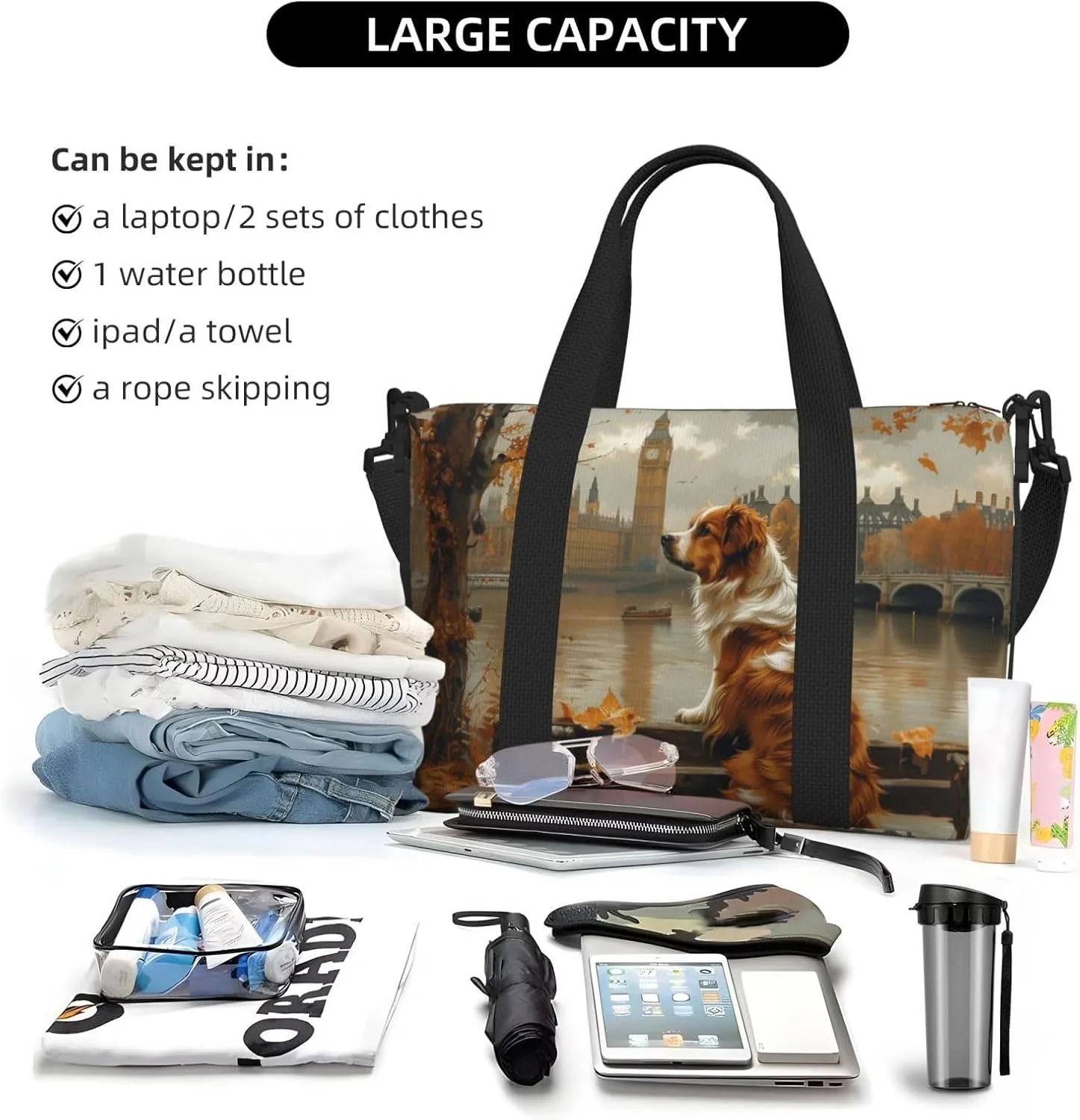 Australian Shepherd park print Travel Duffel Bag, Sports Tote Gym Bag, Swim Pool Bag Large Shoulder Tote Bag for Beach Weekender