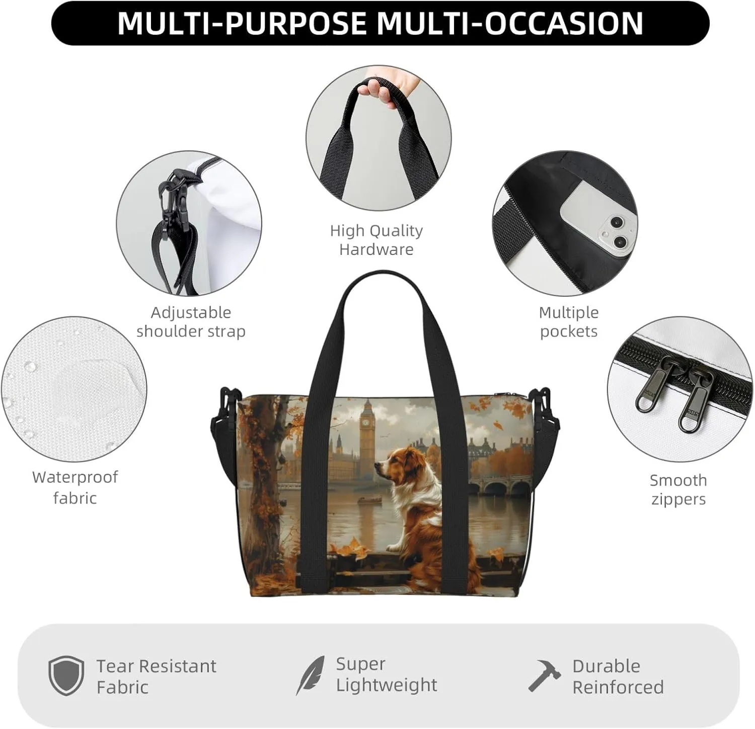 Australian Shepherd park print Travel Duffel Bag, Sports Tote Gym Bag, Swim Pool Bag Large Shoulder Tote Bag for Beach Weekender