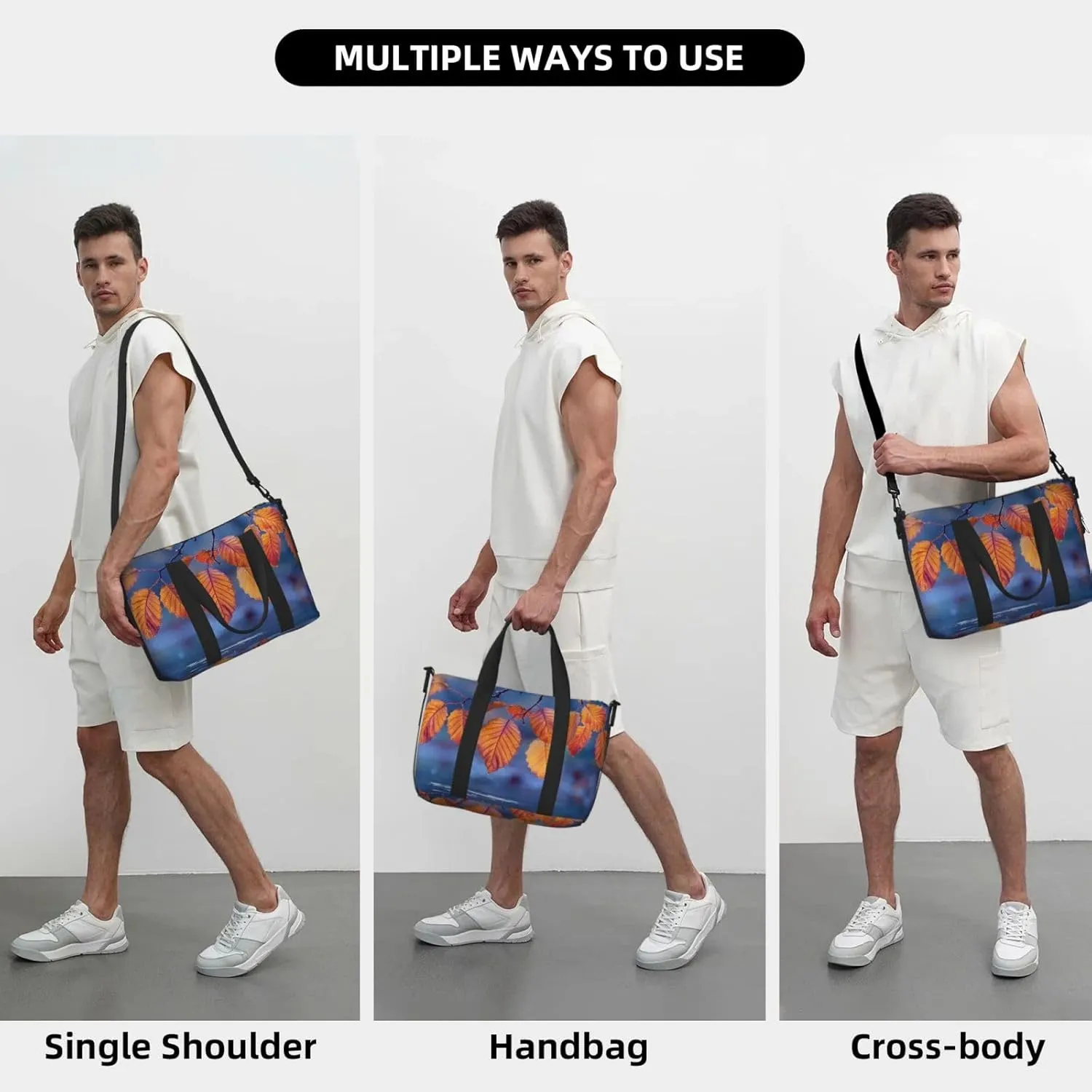 autumn leaves print Travel Duffel Bag, Sports Tote Gym Bag, Swim Pool Bag Large Shoulder Tote Bag for Beach Weekender