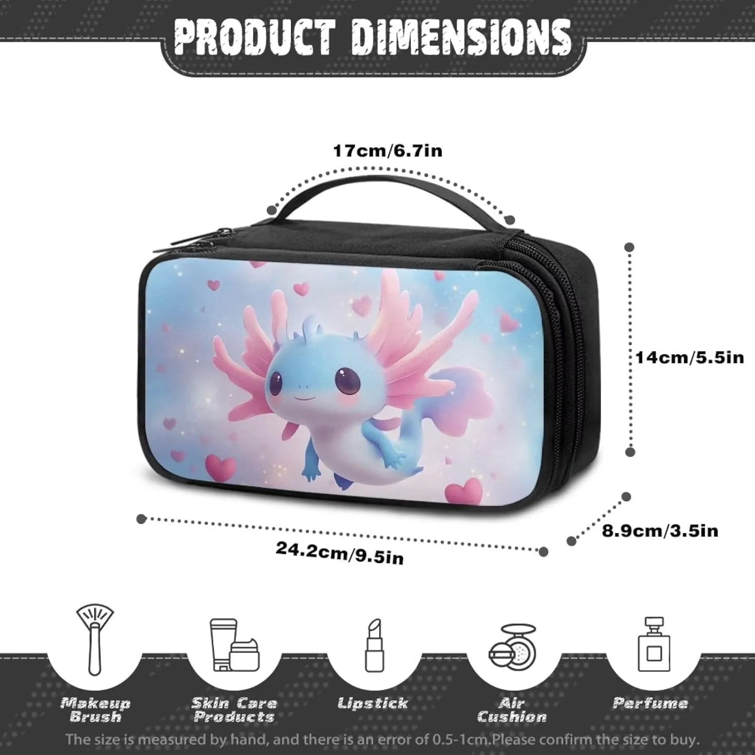 Axolotl Make up Bags for Women Traveling Lightweight Stain Resistant Makeup Bag Organizer with Compartments Blue Pink Cosmetic Cases Top Handle