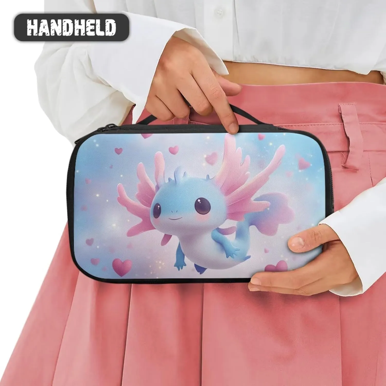 Axolotl Make up Bags for Women Traveling Lightweight Stain Resistant Makeup Bag Organizer with Compartments Blue Pink Cosmetic Cases Top Handle