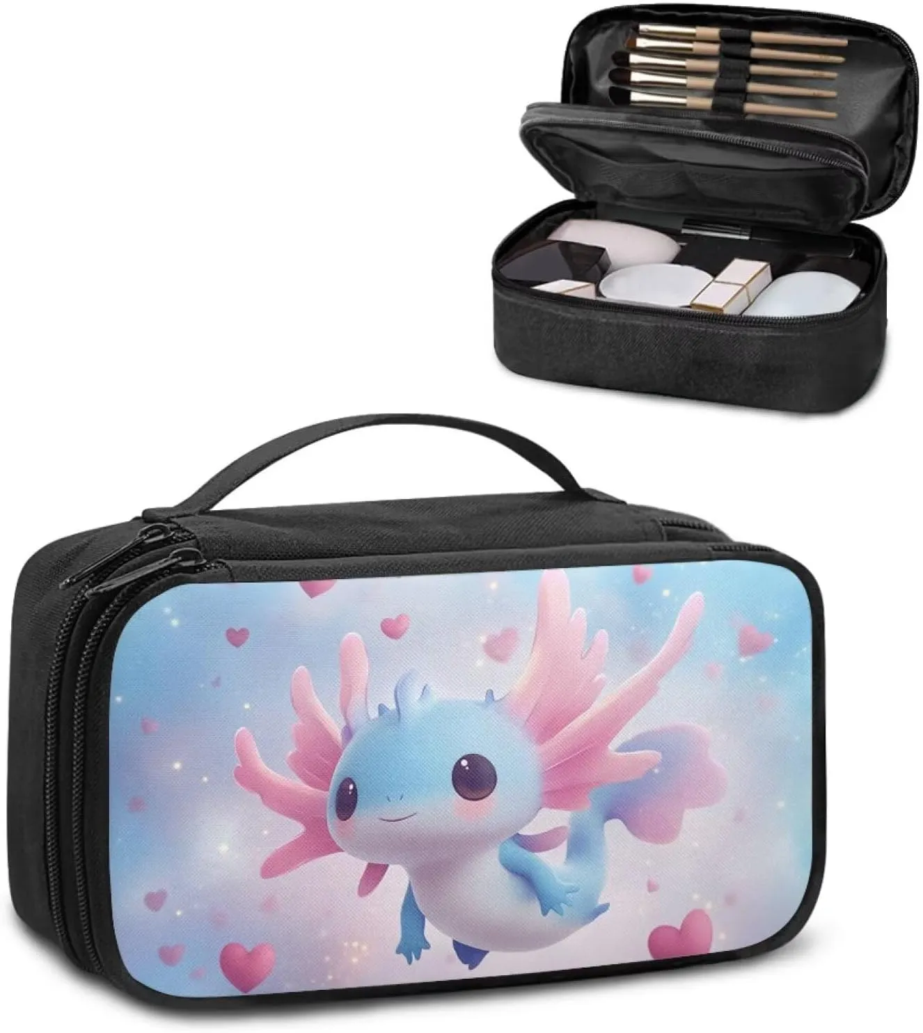 Axolotl Make up Bags for Women Traveling Lightweight Stain Resistant Makeup Bag Organizer with Compartments Blue Pink Cosmetic Cases Top Handle