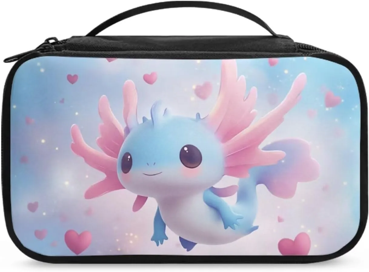 Axolotl Make up Bags for Women Traveling Lightweight Stain Resistant Makeup Bag Organizer with Compartments Blue Pink Cosmetic Cases Top Handle
