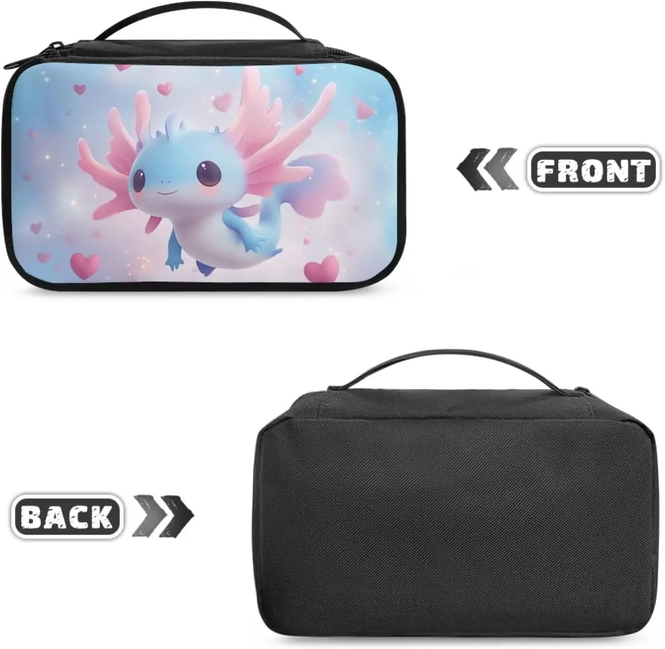 Axolotl Make up Bags for Women Traveling Lightweight Stain Resistant Makeup Bag Organizer with Compartments Blue Pink Cosmetic Cases Top Handle