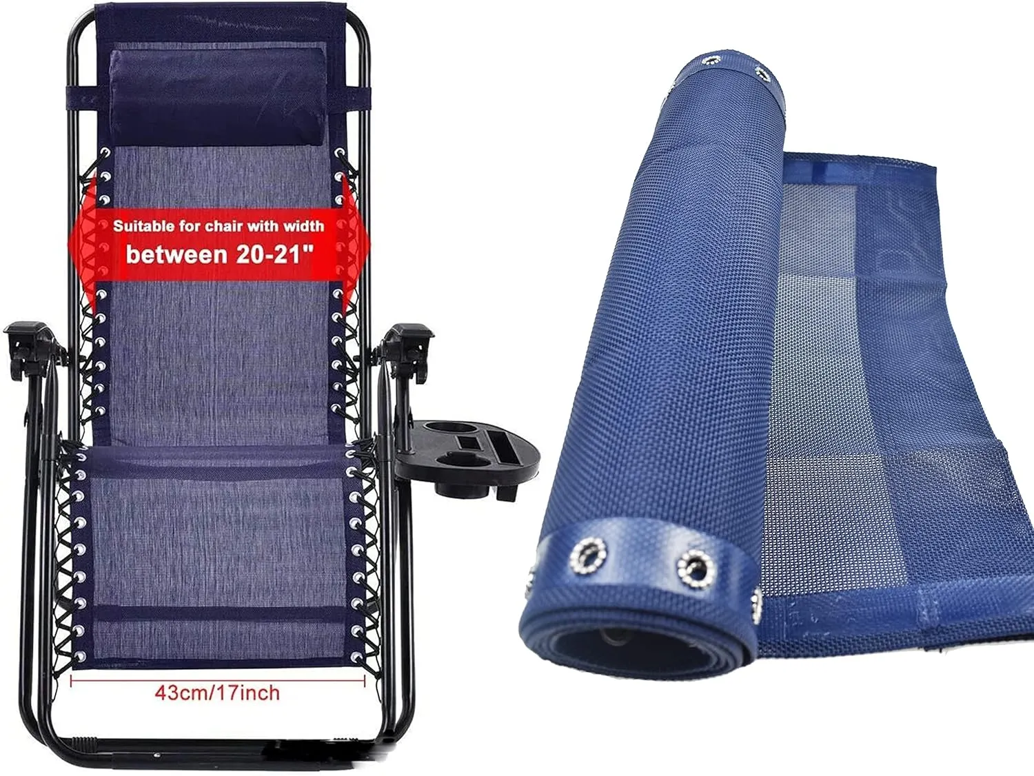 Azatemgo Zero-Gravity Chair Replacement Fabric Cover with Ropes, 63 x 17 inches (Blue)