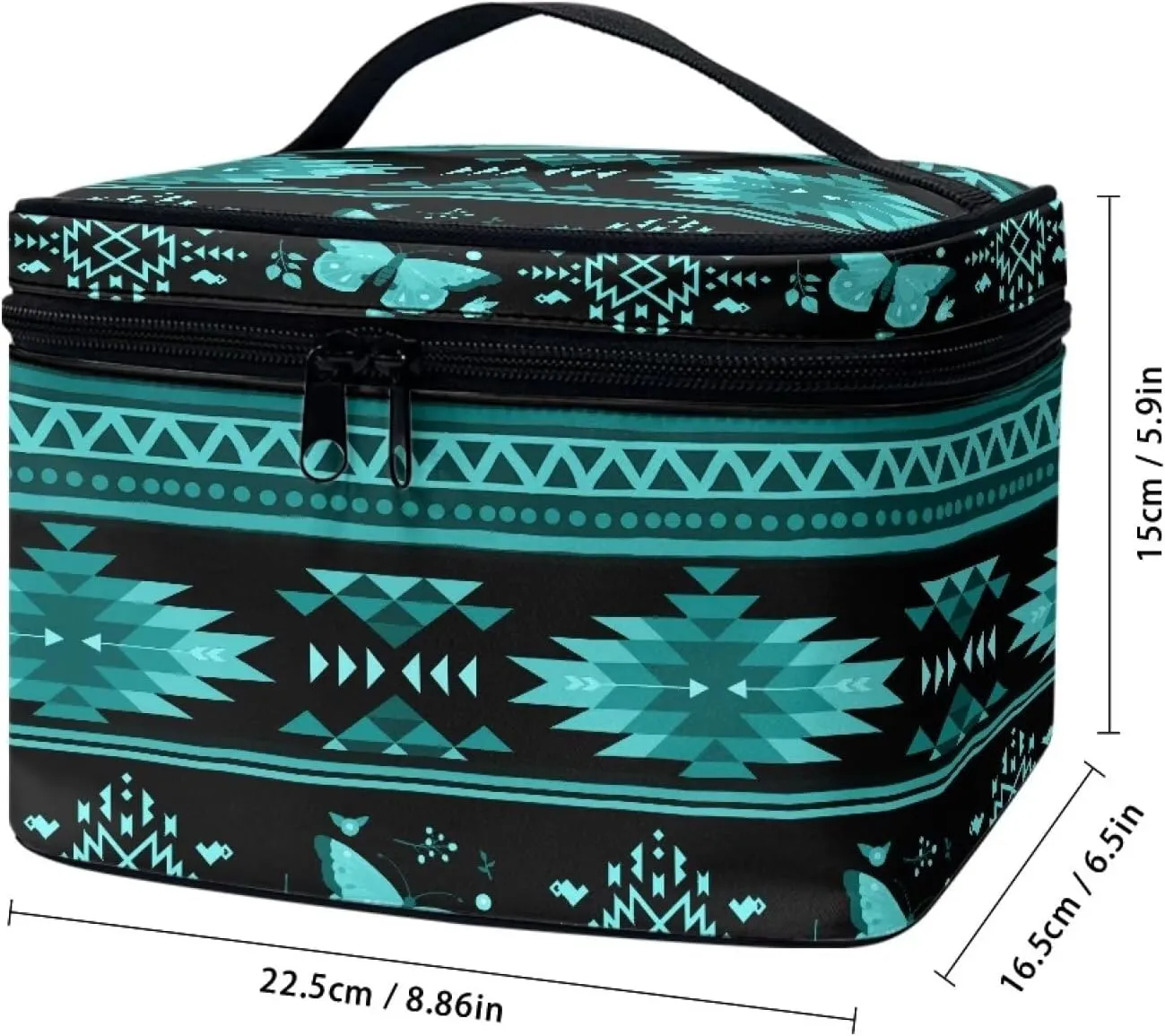 Aztec Tribal Makeup Cosmetic Bag for Women Girls Zipper Toiletry Organizer Clear Brushes Case with Handle Easy to Clean for Weekend Getaways, Vacations, Weekender