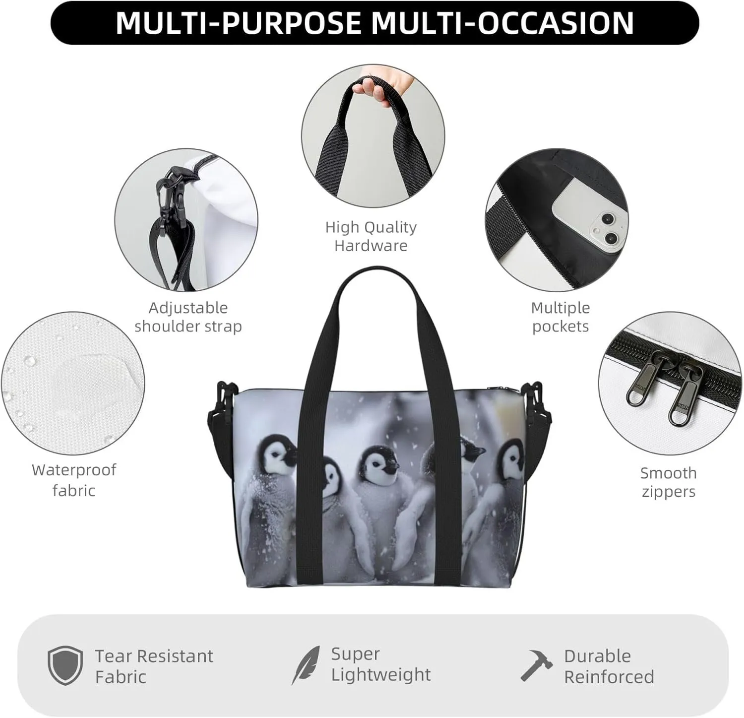 baby penguins print Travel Duffel Bag, Sports Tote Gym Bag, Swim Pool Bag Large Shoulder Tote Bag for Beach Weekender
