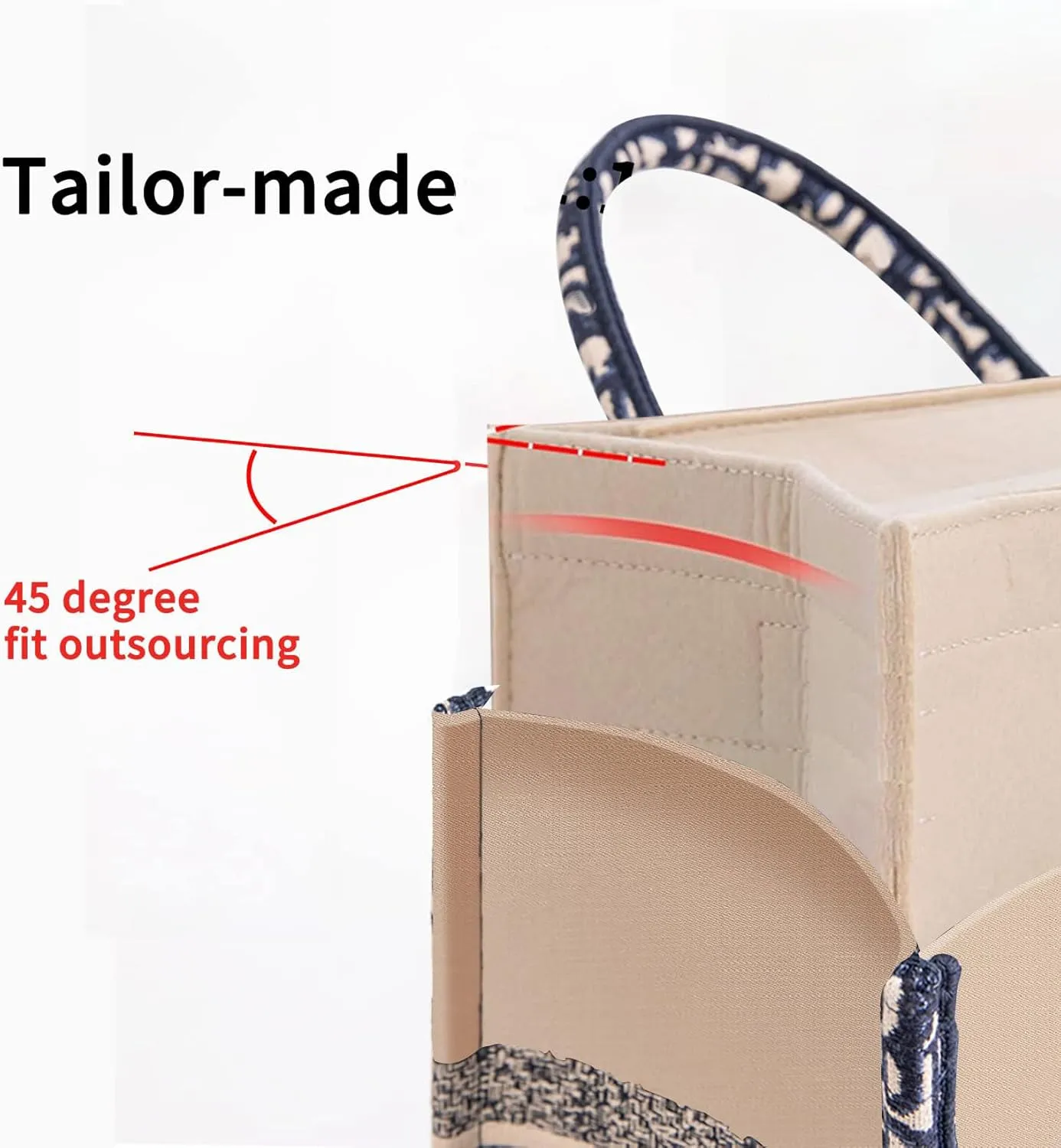 Bag Organizer Insert Compatible with On The Go,Neverfull, Book tote Organizer,Handbag Storage, Felt Insert with Zipper (Beige With Cover, L)