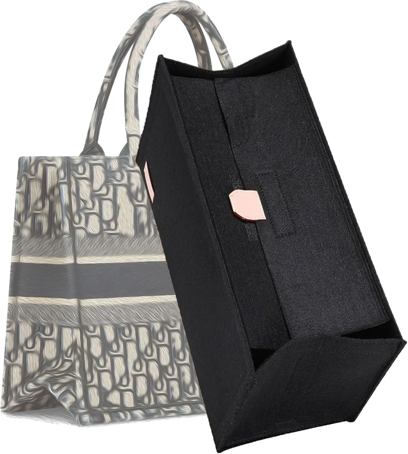 Bag Organizer Insert,Tote Bag Insert For On The Go,Neverfull Organizer,Book tote Bag Insert Organizer,Handbag Storage,Tote Bag Felt Insert with Zipper Bag (Black With Cover, L)