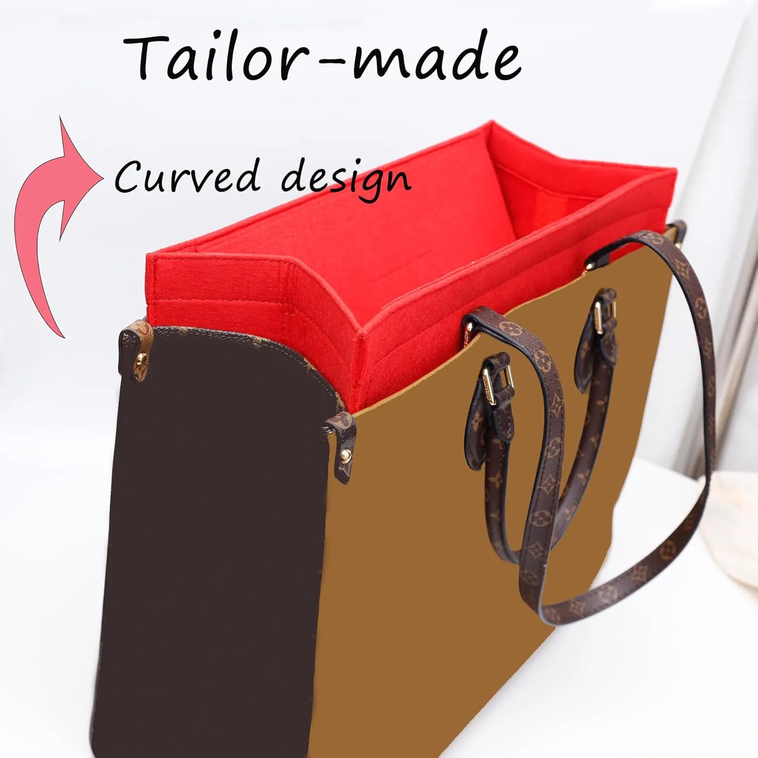 Bag Organizer Insert,Tote Bag Insert For On The Go,Neverfull Organizer,Book tote Bag Insert Organizer,Handbag Storage,Tote Bag Felt Insert with Zipper Bag (Black With Cover, L)