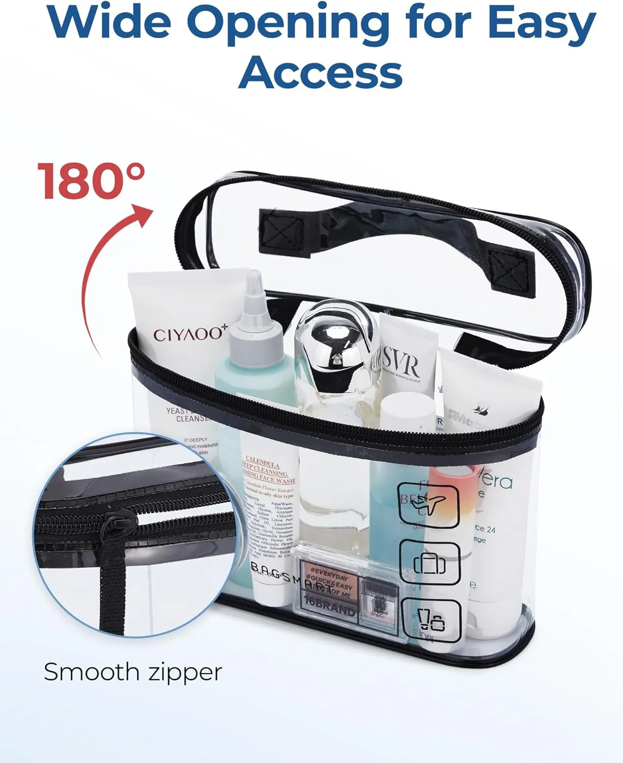 BAGSMART TSA Approved Toiletry Bag, 2 Pack Clear Makeup Cosmetic Bag Organizer, Quart Size Travel Bag for Toiletries, Carry-on Travel Accessories Essentials, Gray-2pcs