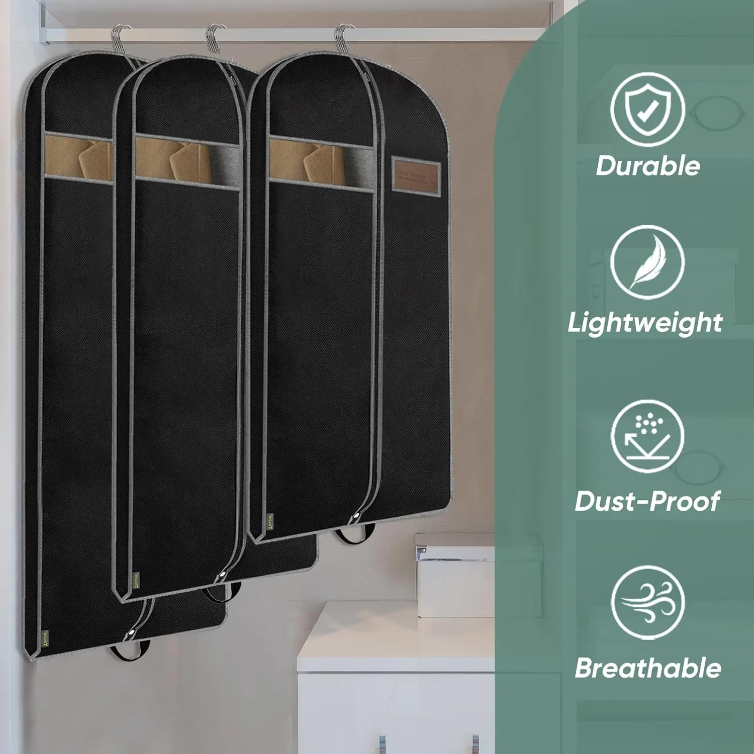 BALEINE 1PK Heavy Duty Garment Bag with Shoe Storage Travel Bag for Dresses, Suit, Coats Travel Essential (60", Black)