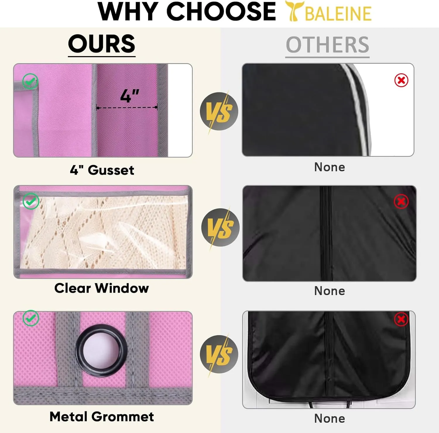 BALEINE 1PK Heavy Duty Garment Bag with Shoe Storage Travel Bag for Dresses, Suit, Coats Travel Essential (60", Pink)