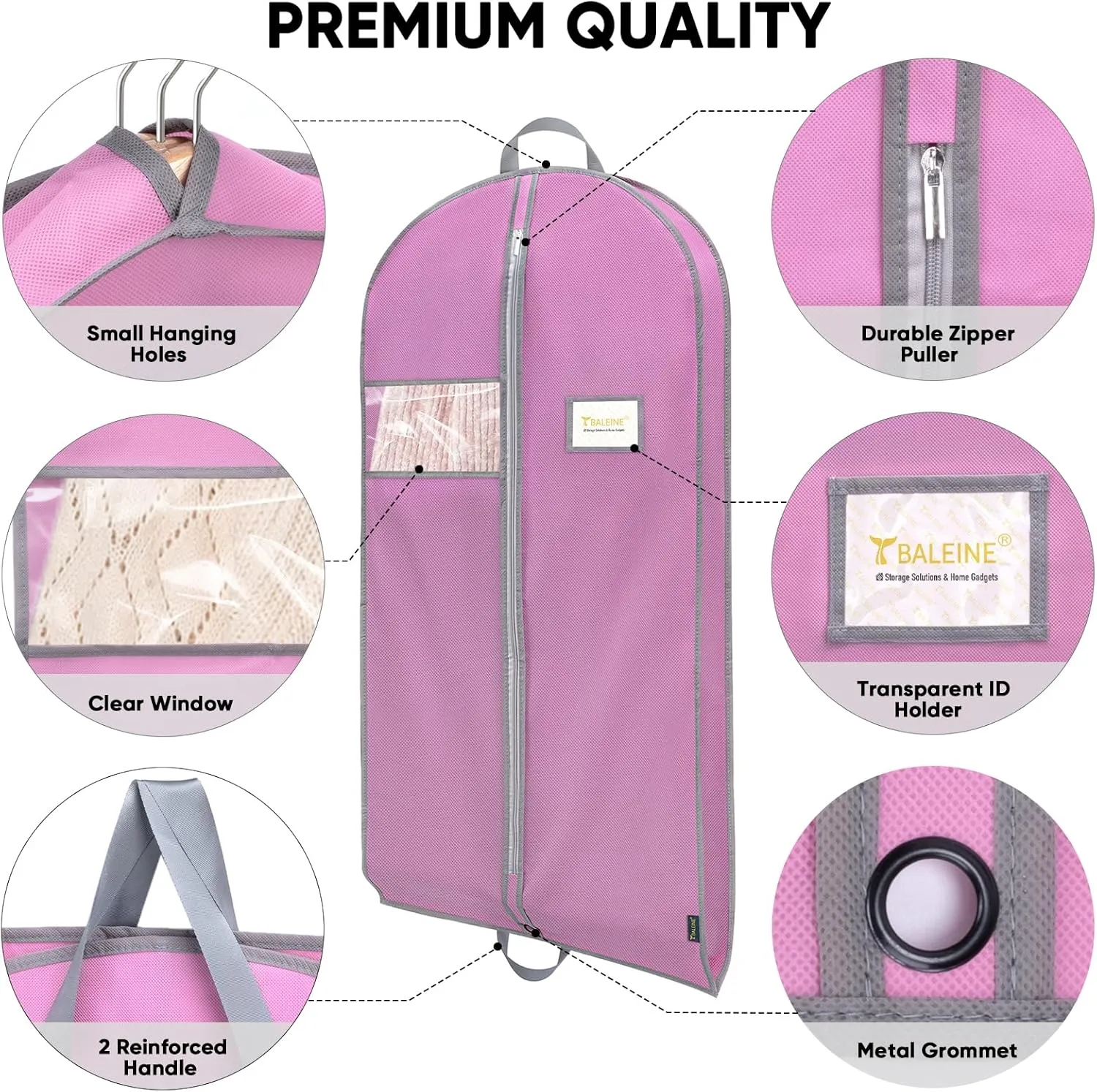 BALEINE 1PK Heavy Duty Garment Bag with Shoe Storage Travel Bag for Dresses, Suit, Coats Travel Essential (60", Pink)