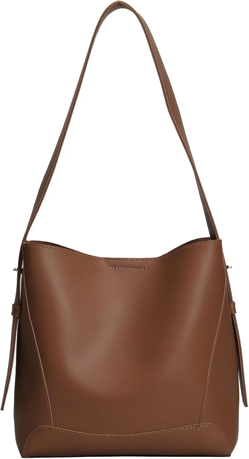 Barsine Leather Bucket Tote Purse for Women Tote Bag and Handbags Shoulder Bag with Pockets and Magnetic Snap