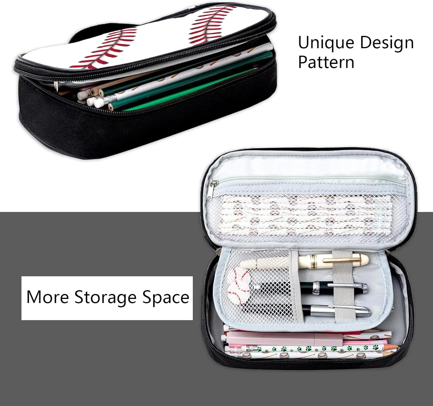 Baseball Pen Box Large Capacity Pen Bag With Zipper Pouch For Women Men