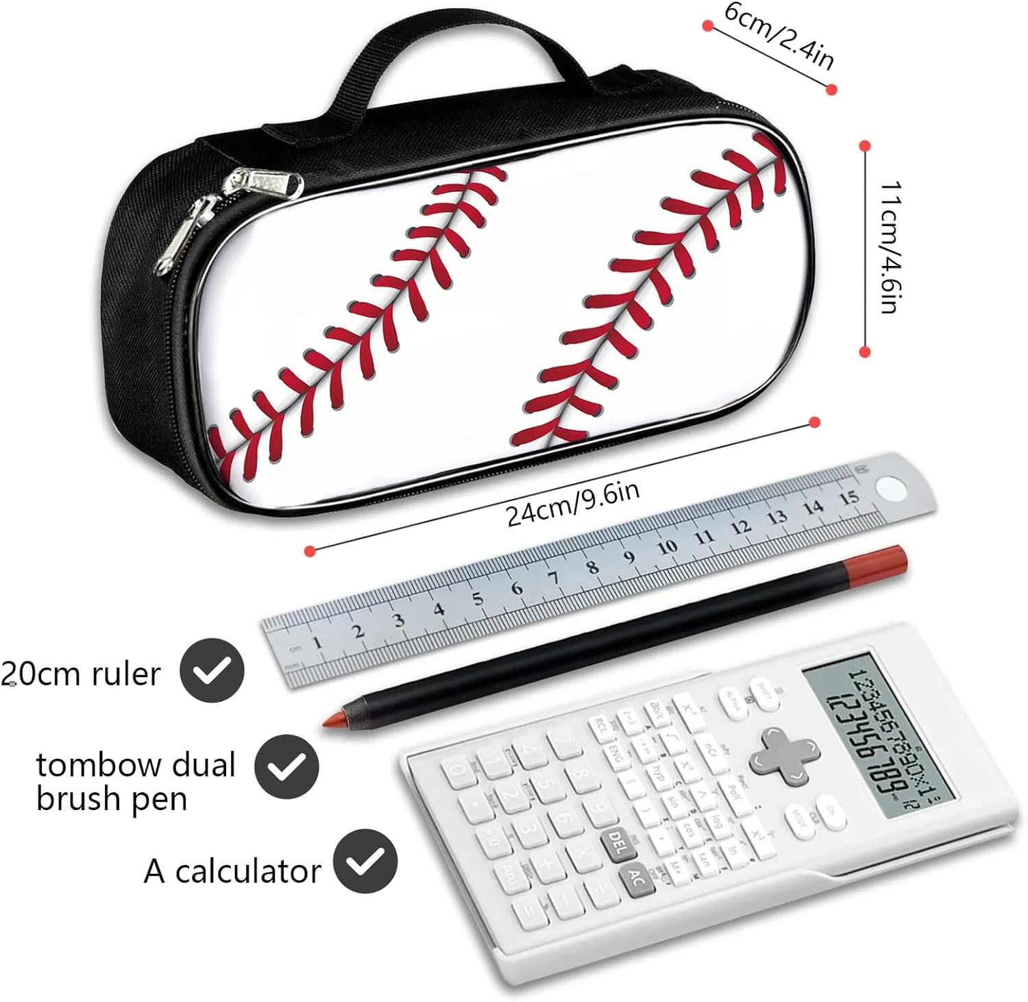 Baseball Pen Box Large Capacity Pen Bag With Zipper Pouch For Women Men