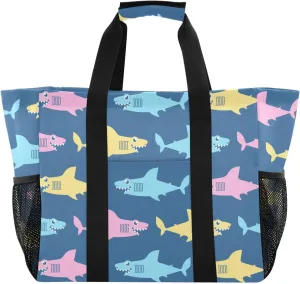 Beach Bag for Women Blue Yellow Sandproof Pool Bags with Pocket Large Canvas Tote Bag for Travel Gym Beach Pool