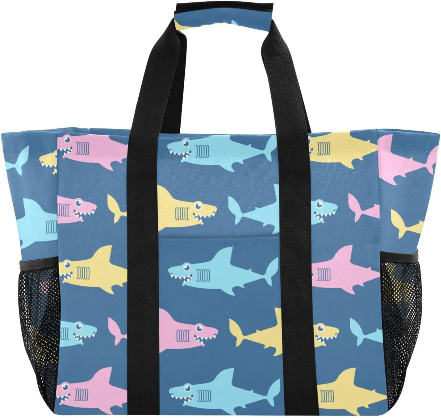 Beach Bag for Women Blue Yellow Sandproof Pool Bags with Pocket Large Canvas Tote Bag for Travel Gym Beach Pool