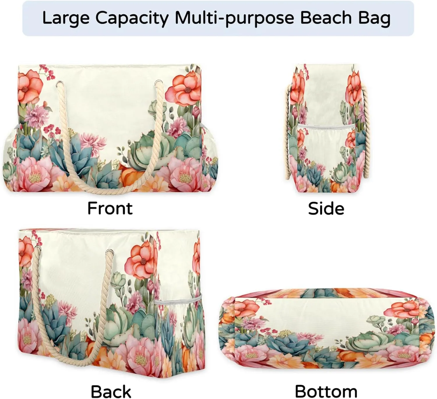 Beach Bags for Women Large Beach Tote Bag, Waterproof Sandproof Swim Pool Bag with Zipper