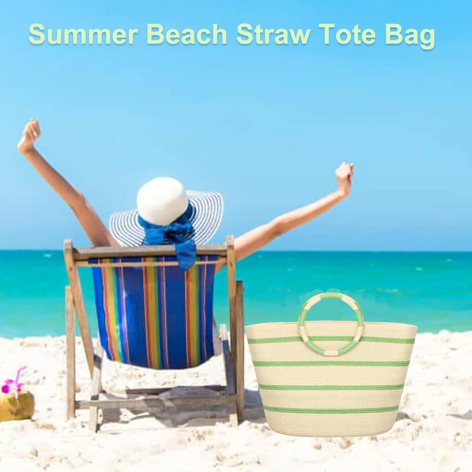 Beach Bags for Women Straw Tote Bag Summer Beach Bag Large Woven Straw Bag for Beach Vacation Holiday