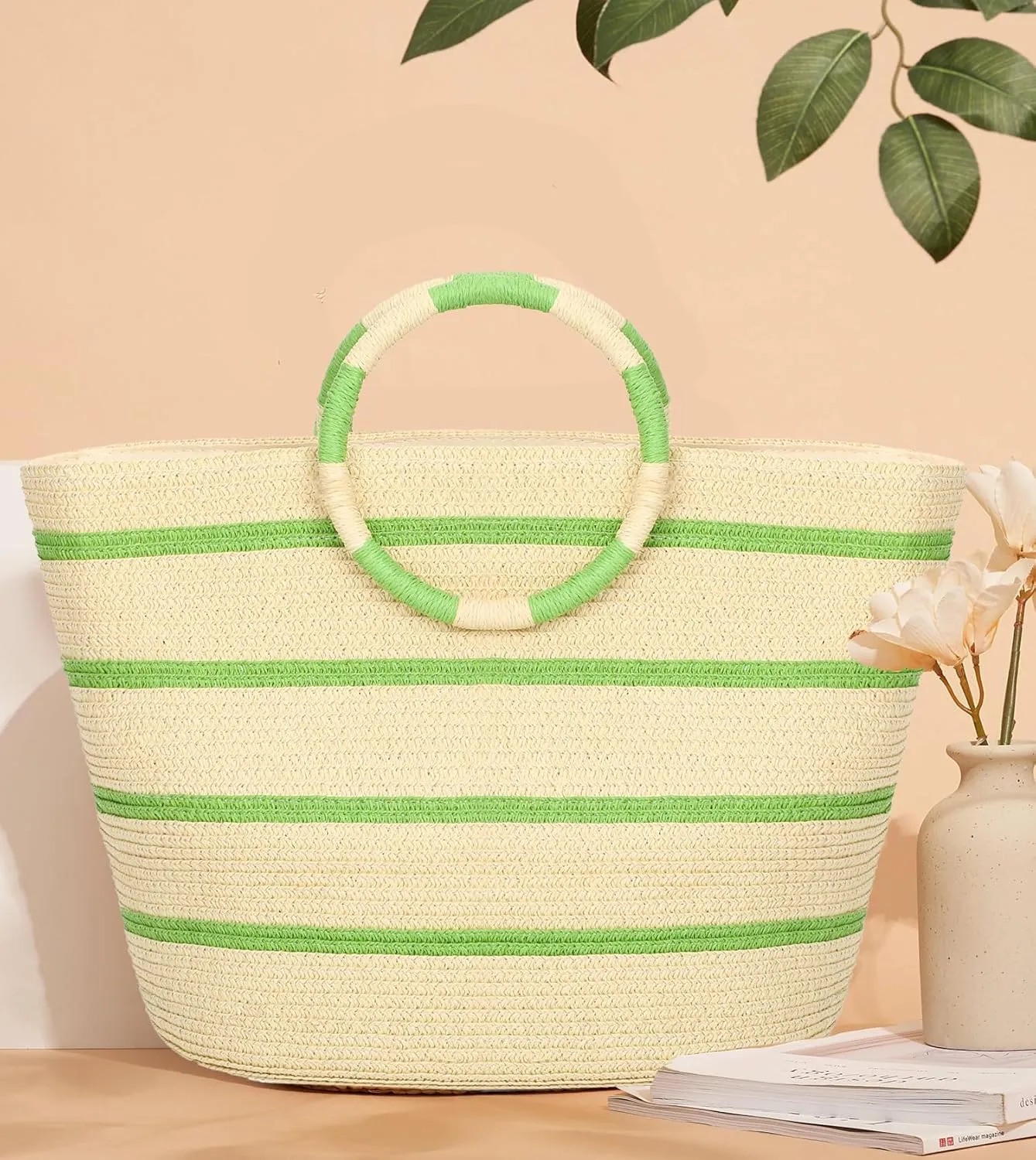 Beach Bags for Women Straw Tote Bag Summer Beach Bag Large Woven Straw Bag for Beach Vacation Holiday