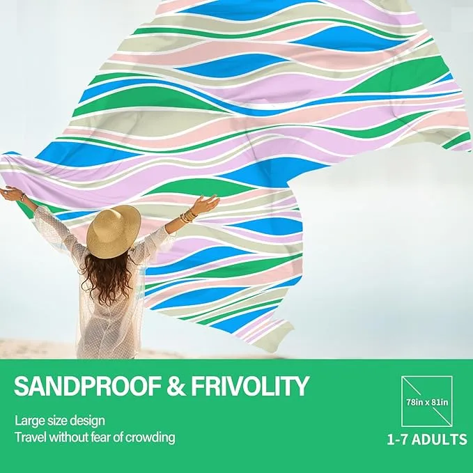 Beach Blanket Oversized Extra Large 78" X 81",Waterproof Sandproof Beach Blanket 1-7 Adults Lightweight Durable for Travel Camping Hiking Picnic